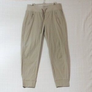 Athleta Jogger Pants Womens 6 Beige Trekkie Drawstring Nylon Spandex Pockets
